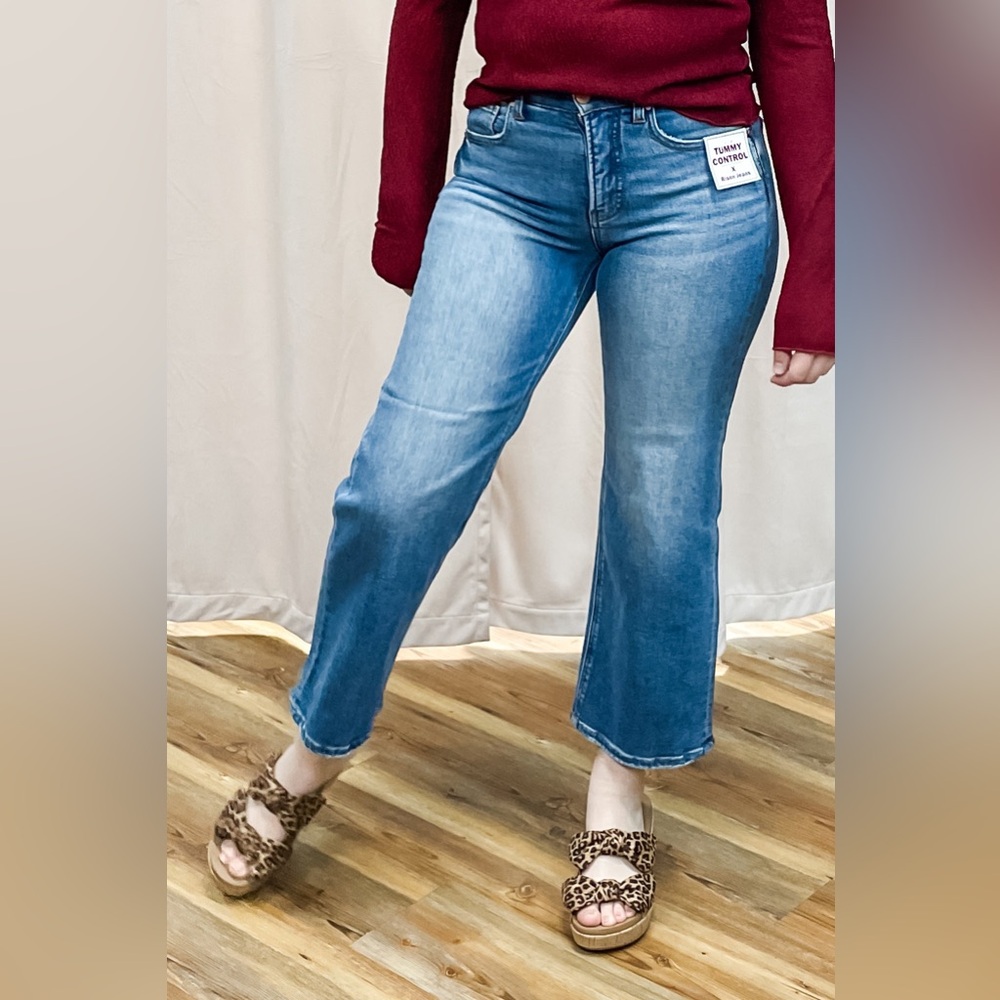 Risen Jeans Tummy Control Mid Rise Cropped Wide Leg Denim RDP5926